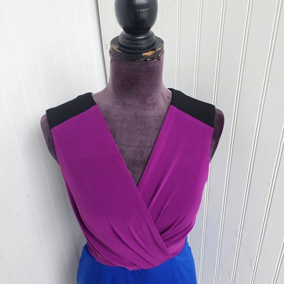 CALVIN KLEIN Sheath Dress Purple Black Blue Color Block Sleeveless Sletch Sz S - Picture 2 of 12
